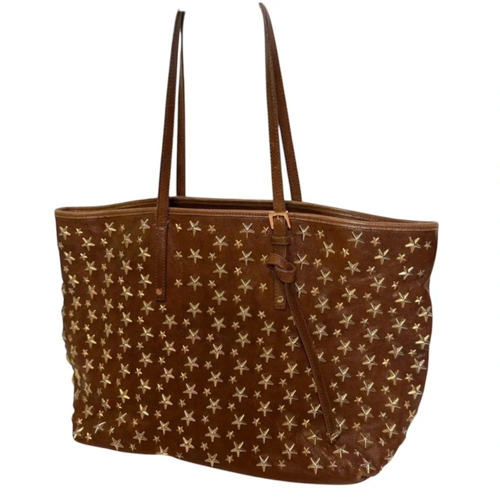 042. Jimmy Choo Star Studded Leather Shoulder Tote Bag